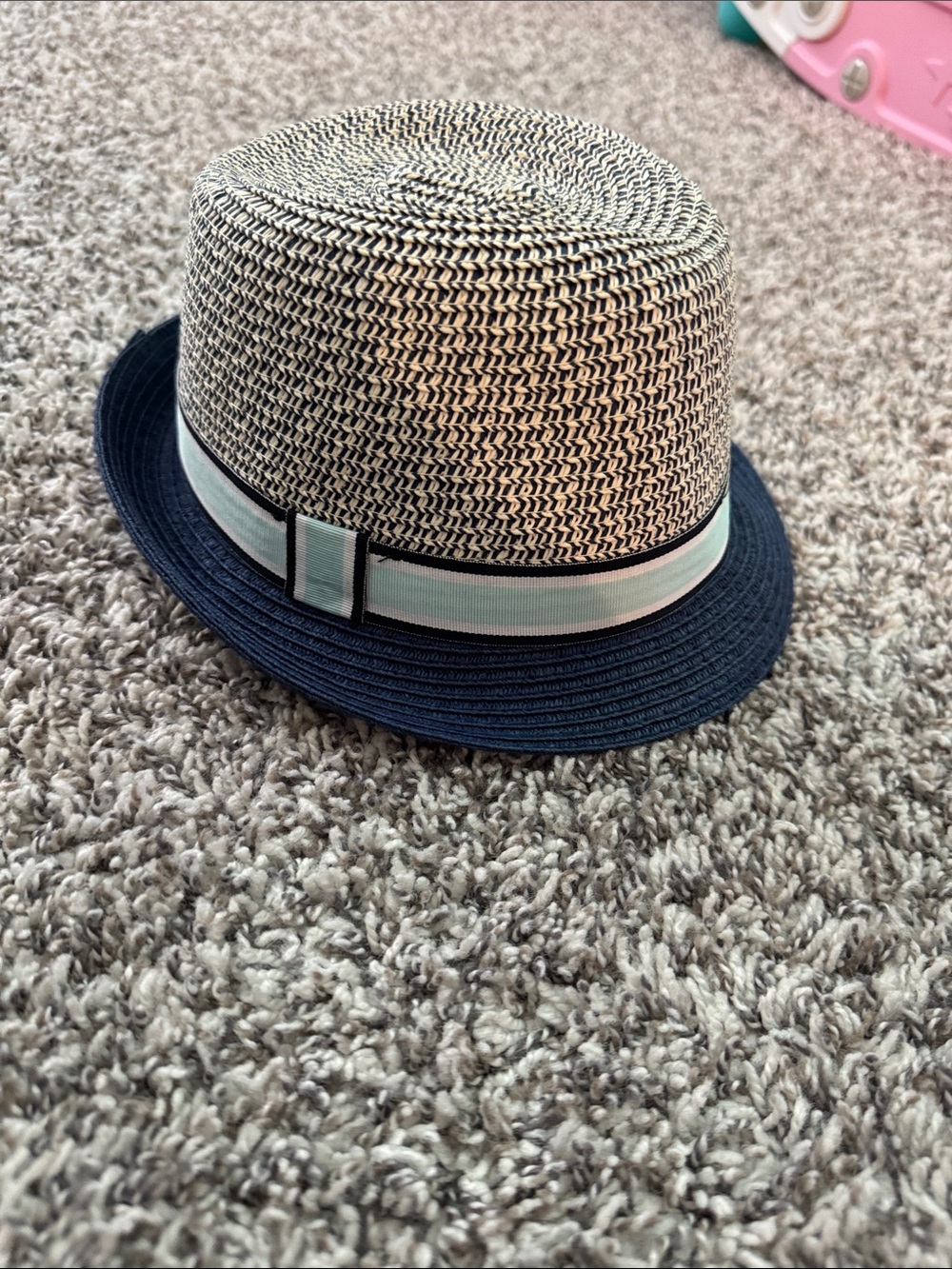 The Children's Place Navy & Natural Two-Tone Straw Fedora Hat